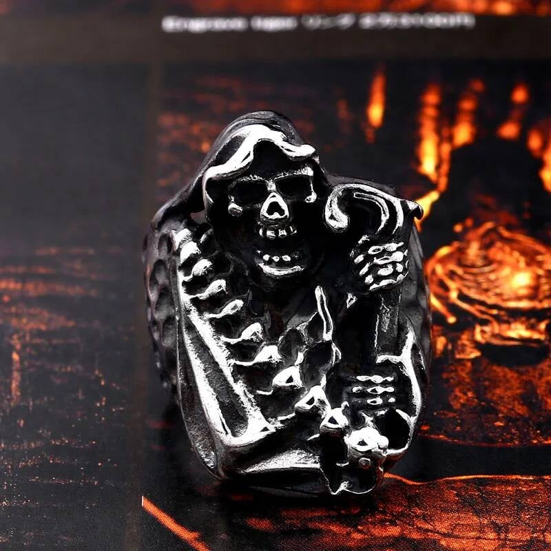 Death Skull Scythe Ring - Hell Devil Gothic Punk Stainless Steel Jewelry