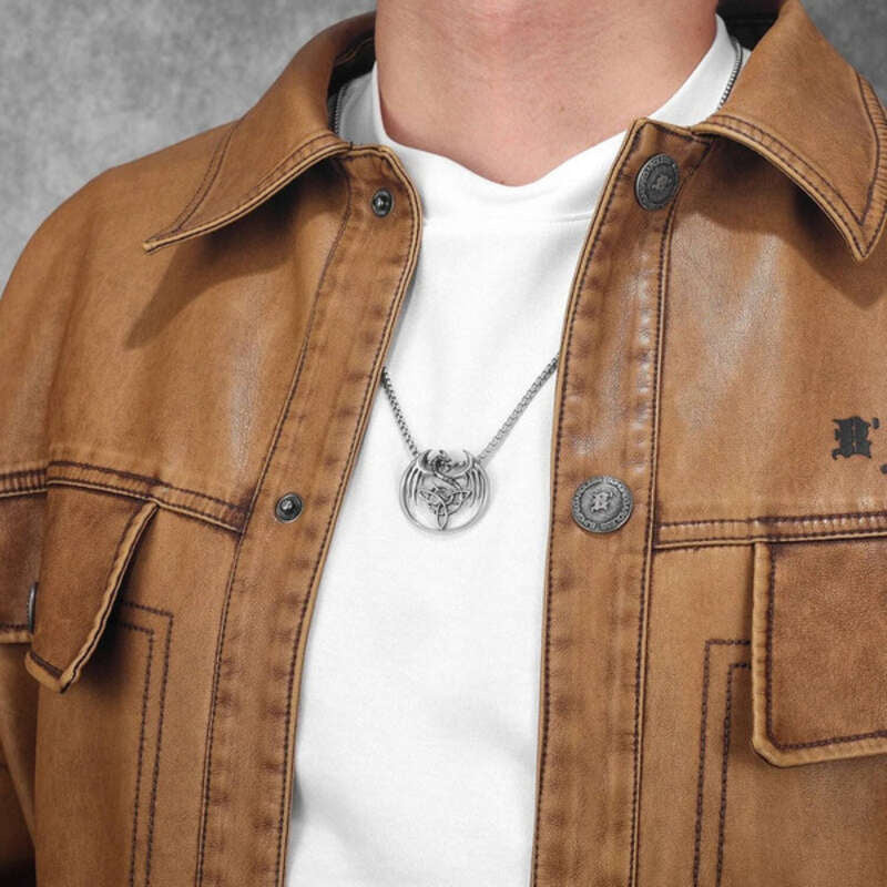 Dragon Trinity Knot Pendant – Celtic Viking Necklace in Stainless Steel