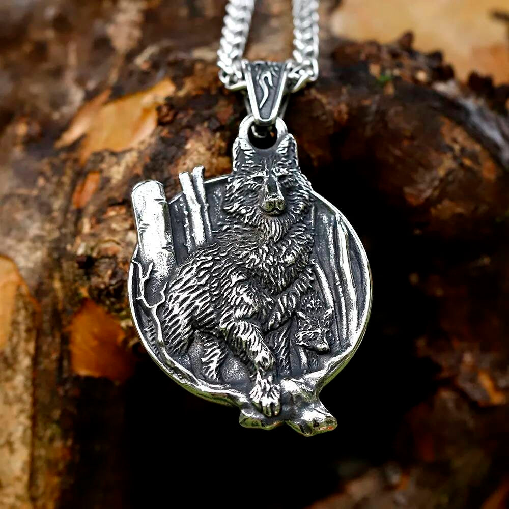Unisex 316L Stainless Steel Viking Wolf Pendant Necklace Norse Animal Jewelry