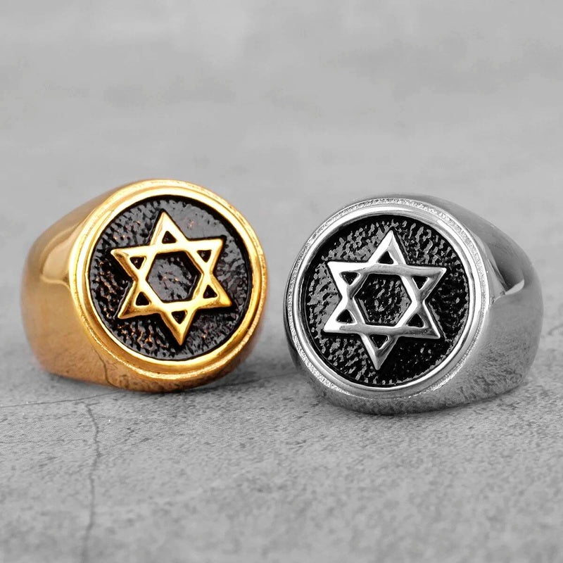 Star of David Ring 316L Stainless Steel Punk Biker Jewelry for Men