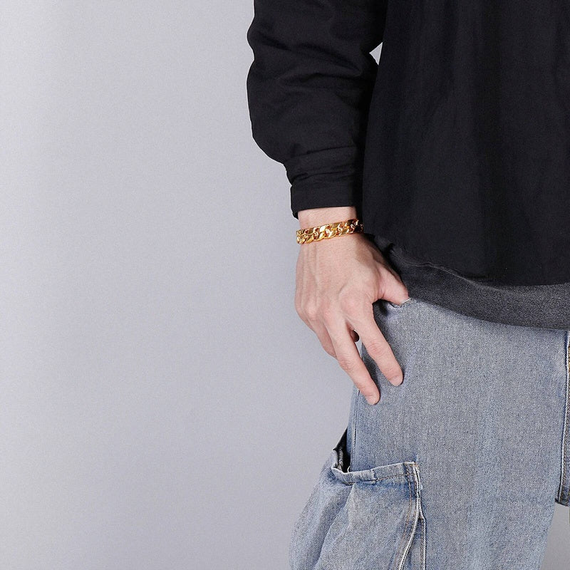 Cuban Link Chain With Skull Charm Bracelet Men Punk Jewelry