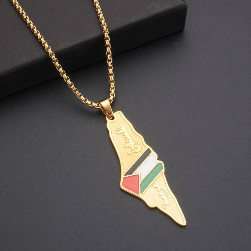 Palestine Flag Series Stainless Steel Pendant Chain Necklace For Women Men Jewelry Accessories Palestinian Gold(fe4fe8)