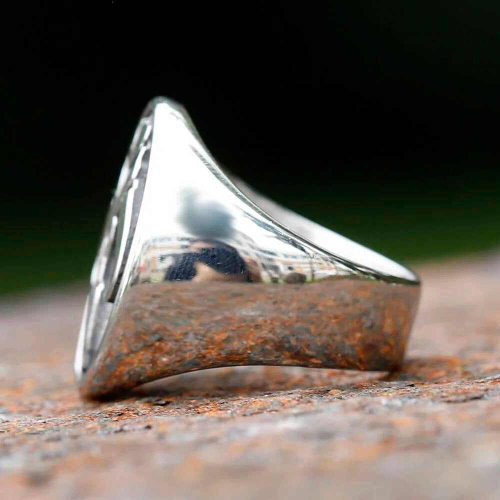 Tribal Warrior Emblem Ring – Stainless Steel Signet Skull Symbol Jewelry