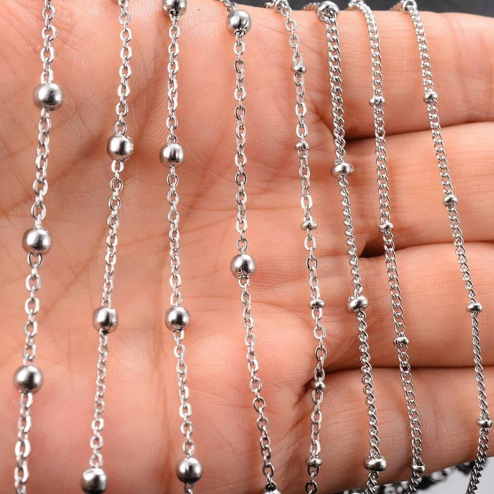 Wholesale 10pcs/lot Width 1.5mm 2mm Tiny beaded Stainless Steel Link Chain for Necklaces Bracelets Foot Jewelry