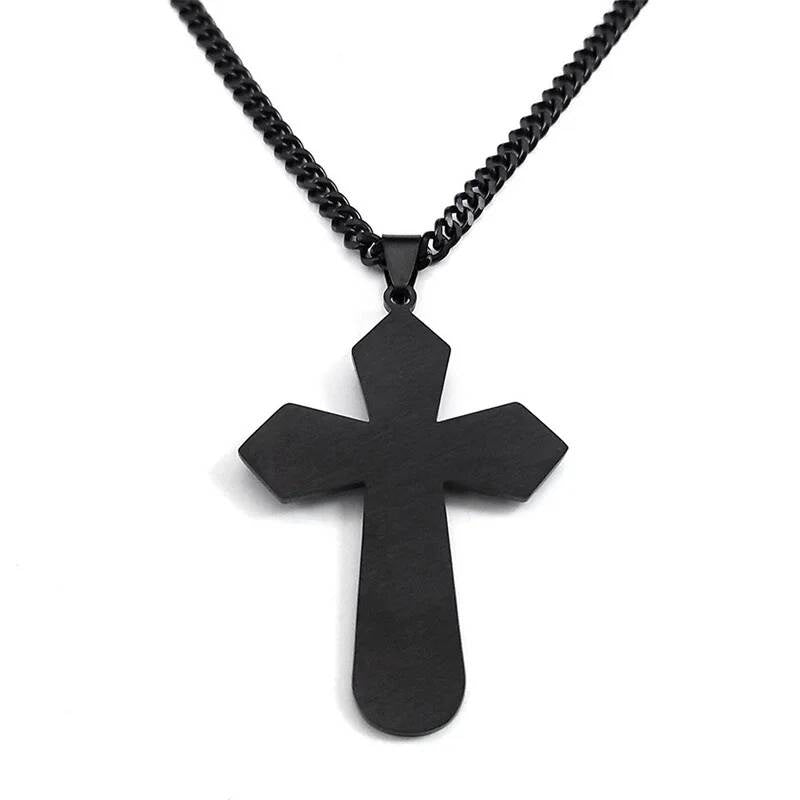 Goth Black Cross 316L Stainless Steel Pendant Chain Necklace For Men Women Jewelry Accessories