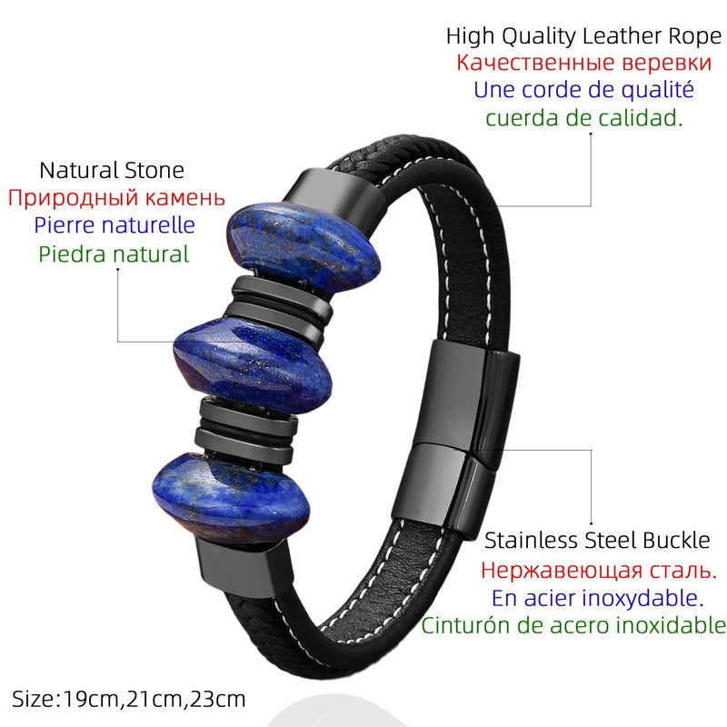 Black Braided Leather Bracelet with Green Jade Beads - Stylish Multi-Layer Magnetic Clasp Jewelry for Casual Wear and Gifts