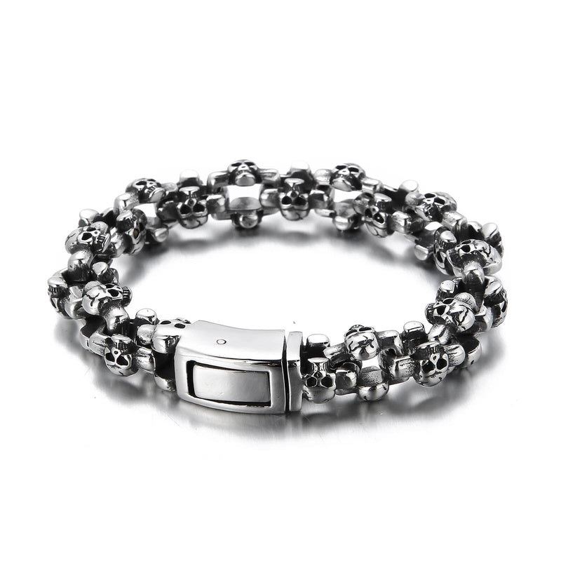 Skull Bone Link Chain Bracelet Men Stainless Steel Cast Jewelry