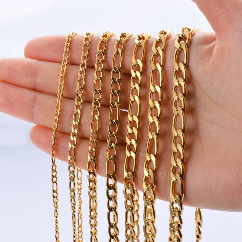 1 piece Stainless Steel Figaro Necklace 3mm-7.5mm Curban Link Chain for Men Women Length 21cm-75cm