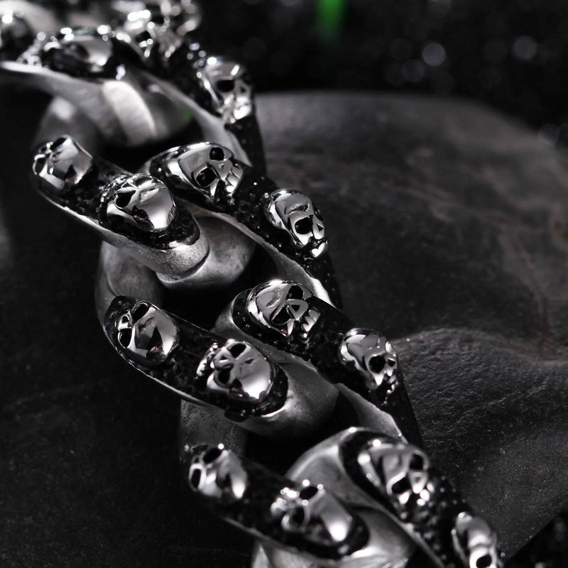 20mm Fashion Male Skeleton Bracelet Stainless Steel Retro Cross Vintage Black All Skull Chain Bracelets Jewelry
