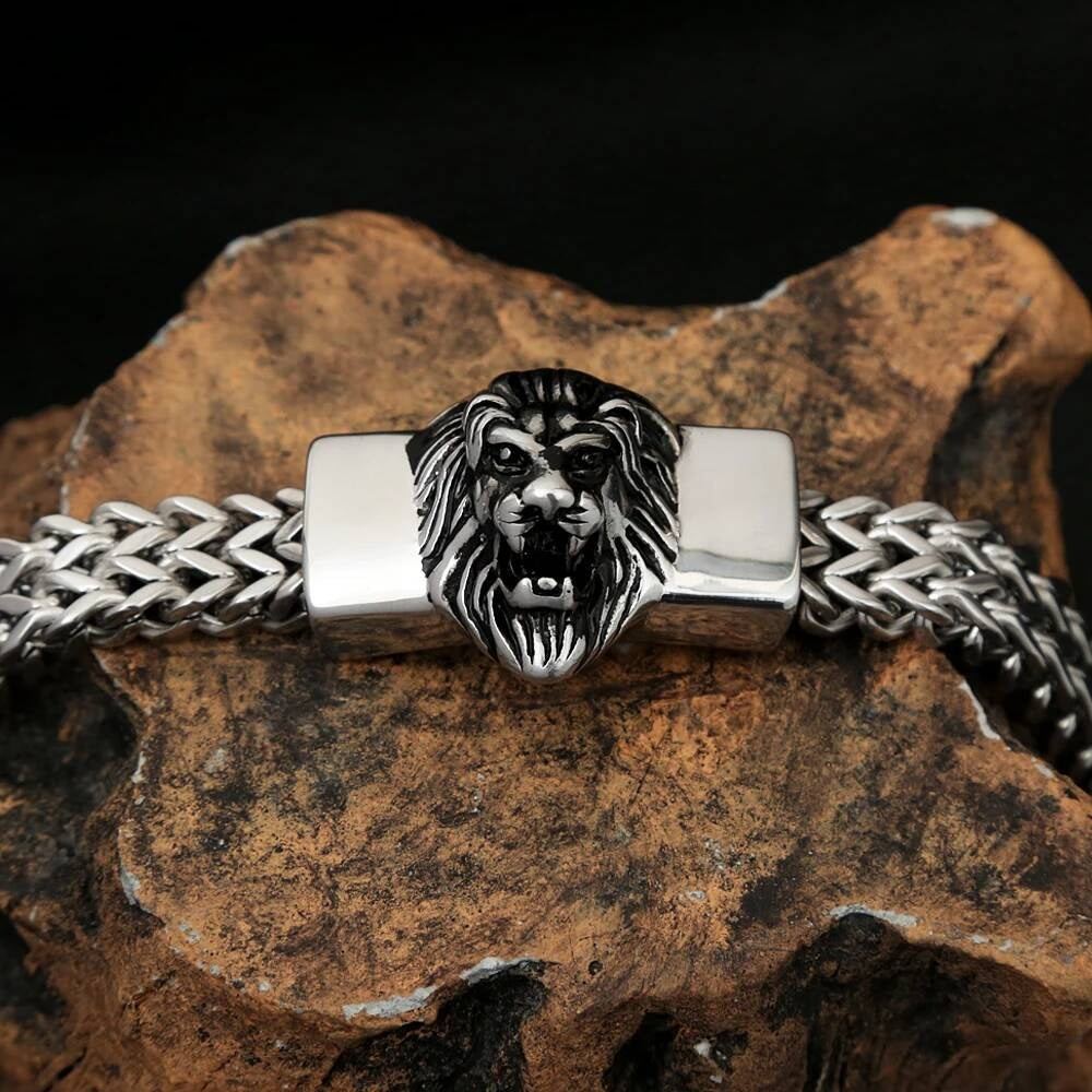 Lion Head Stainless Steel Chain Bracelet – Bold King of the Jungle Jewelry