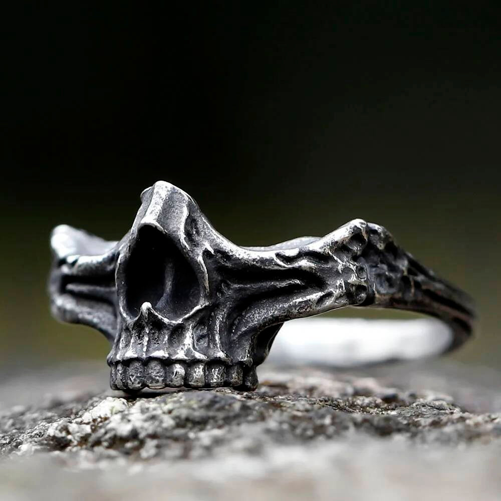 Vintage Gothic Skull Ring – 316L Stainless Steel Skeleton Statement Band A STYLE