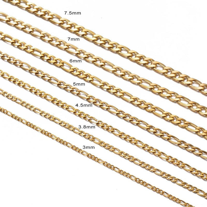 1 piece Stainless Steel Figaro Necklace 3mm-7.5mm Curban Link Chain for Men Women Length 21cm-75cm