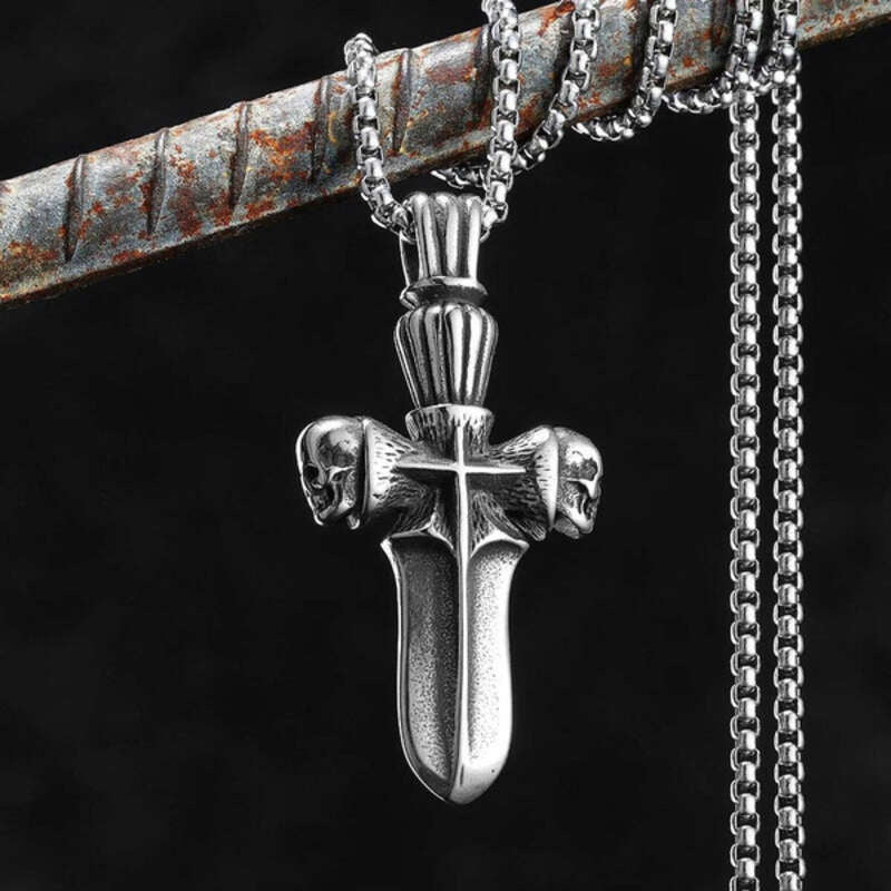 316L Stainless Steel Skull Dagger Cross Pendant Necklace