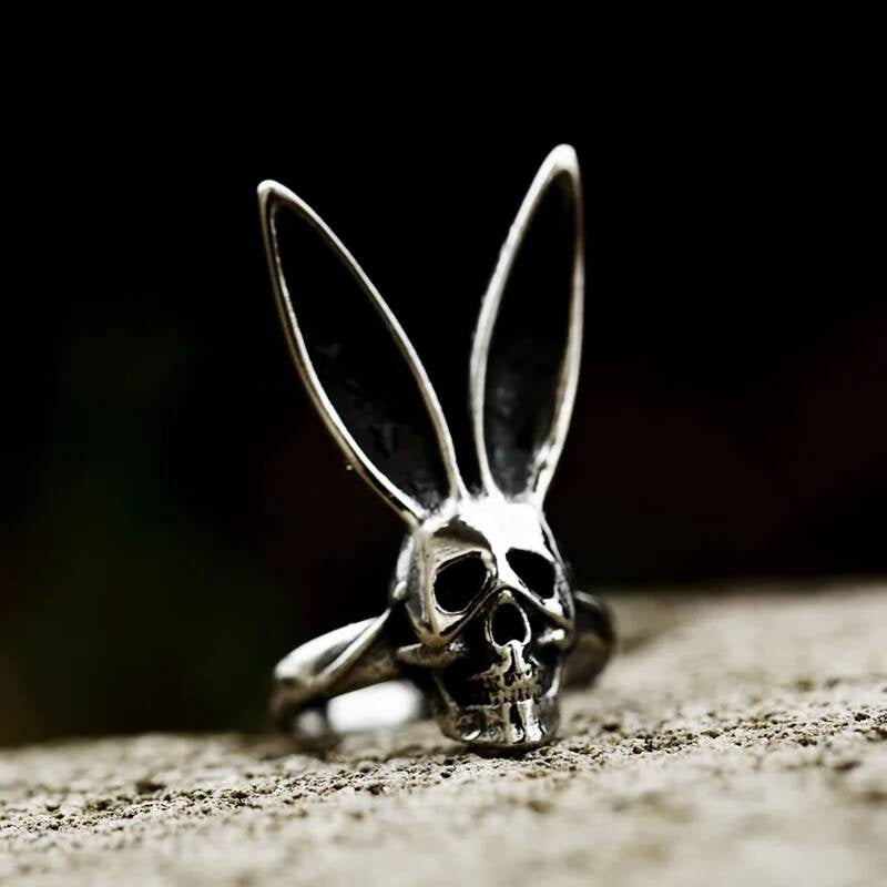 Rabbit Skull Men's Ring - Halloween Gothic Stainless Steel Biker Jewelry