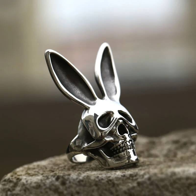 Rabbit Skull Men's Ring - Halloween Gothic Stainless Steel Biker Jewelry