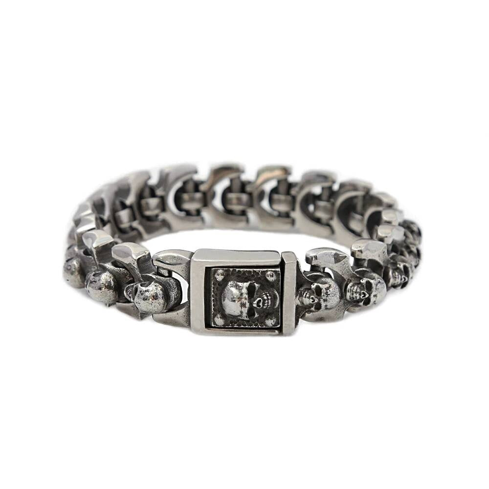 Vintage Gothic Skull Link Bracelet for Men 316L Stainless Steel Punk Biker Rock Chain Jewelry Style A 22cm