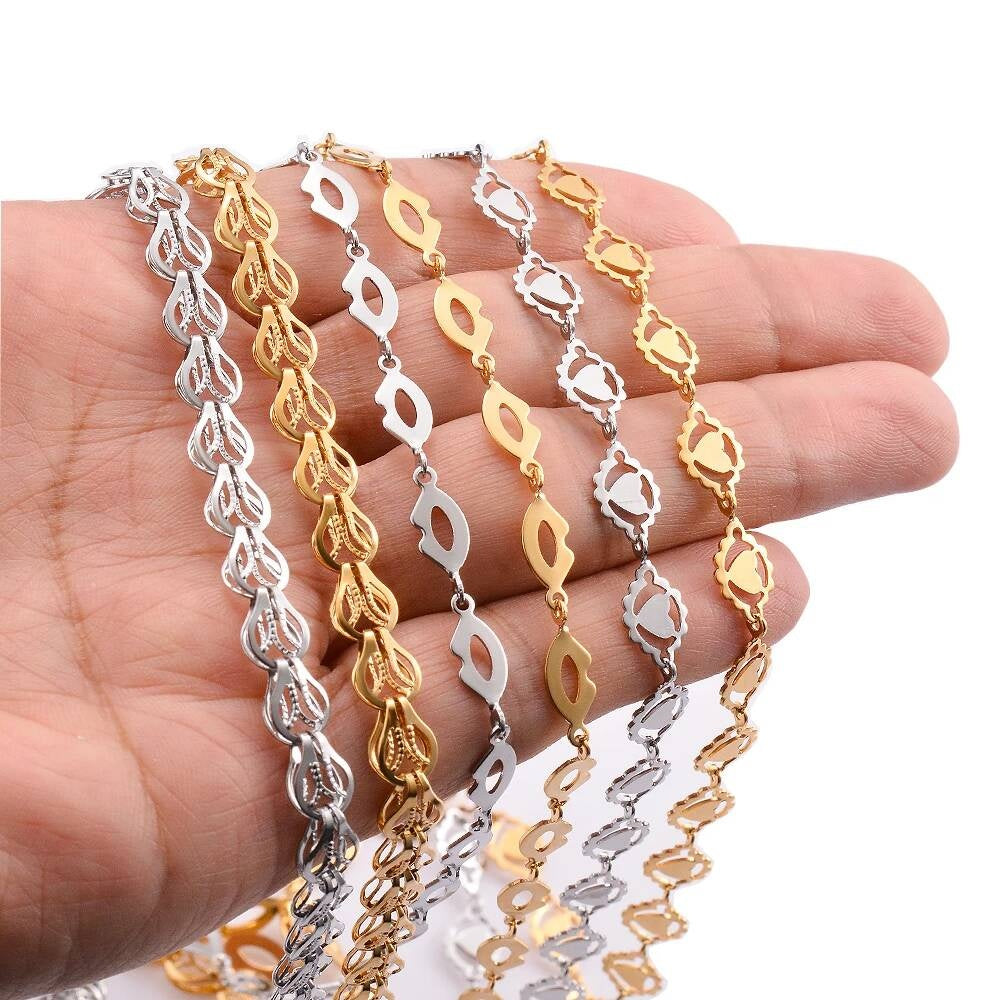 1Pc Length 21-70cm Stainless Steel Gold Color Lip Love Heart Handmade Link Chain Necklace
