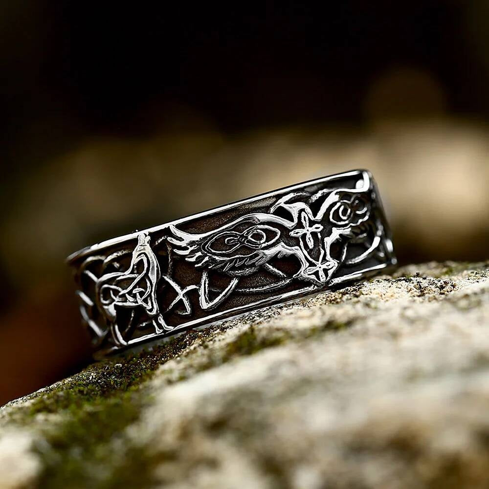 Viking Celtic Wolf Knot Ring – 316L Stainless Steel Unisex Amulet Style A