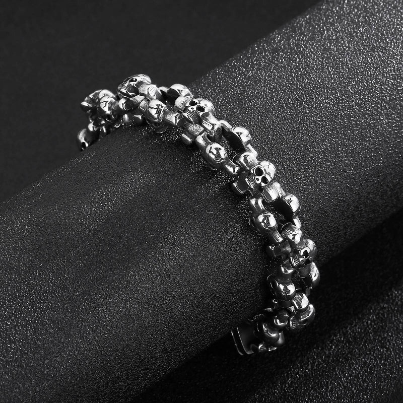 Skull Bone Link Chain Bracelet Men Stainless Steel Cast Jewelry