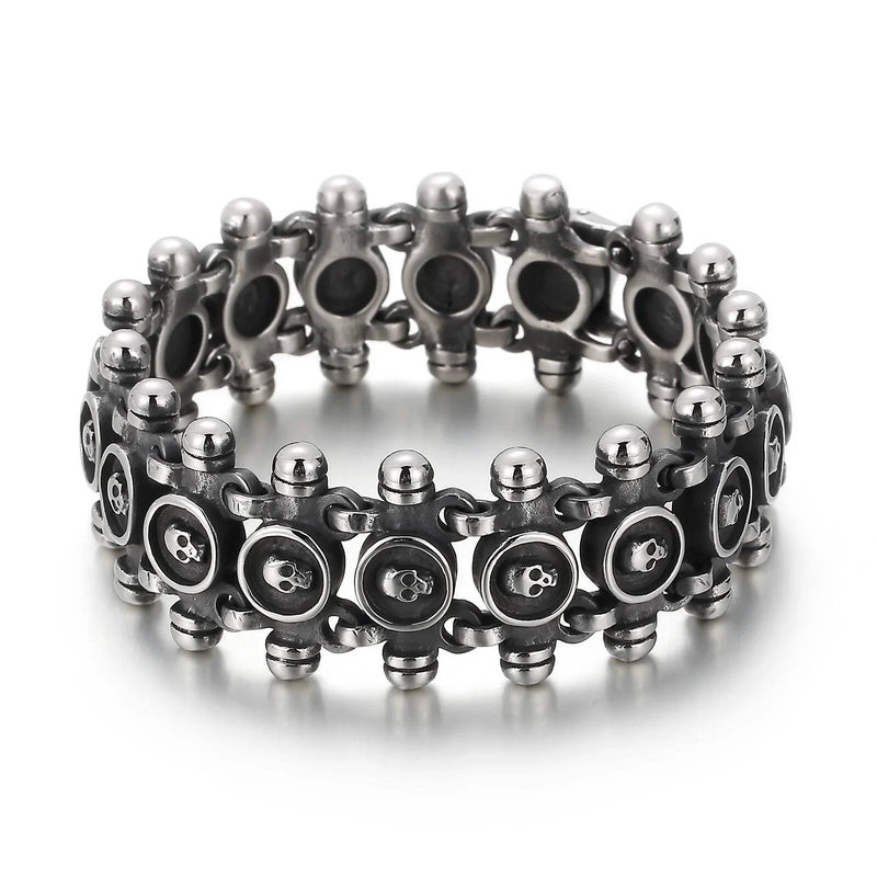 Skull Charm Link Chain Bracelet Men Stainless Steel Punk Biker Travel Jewelry