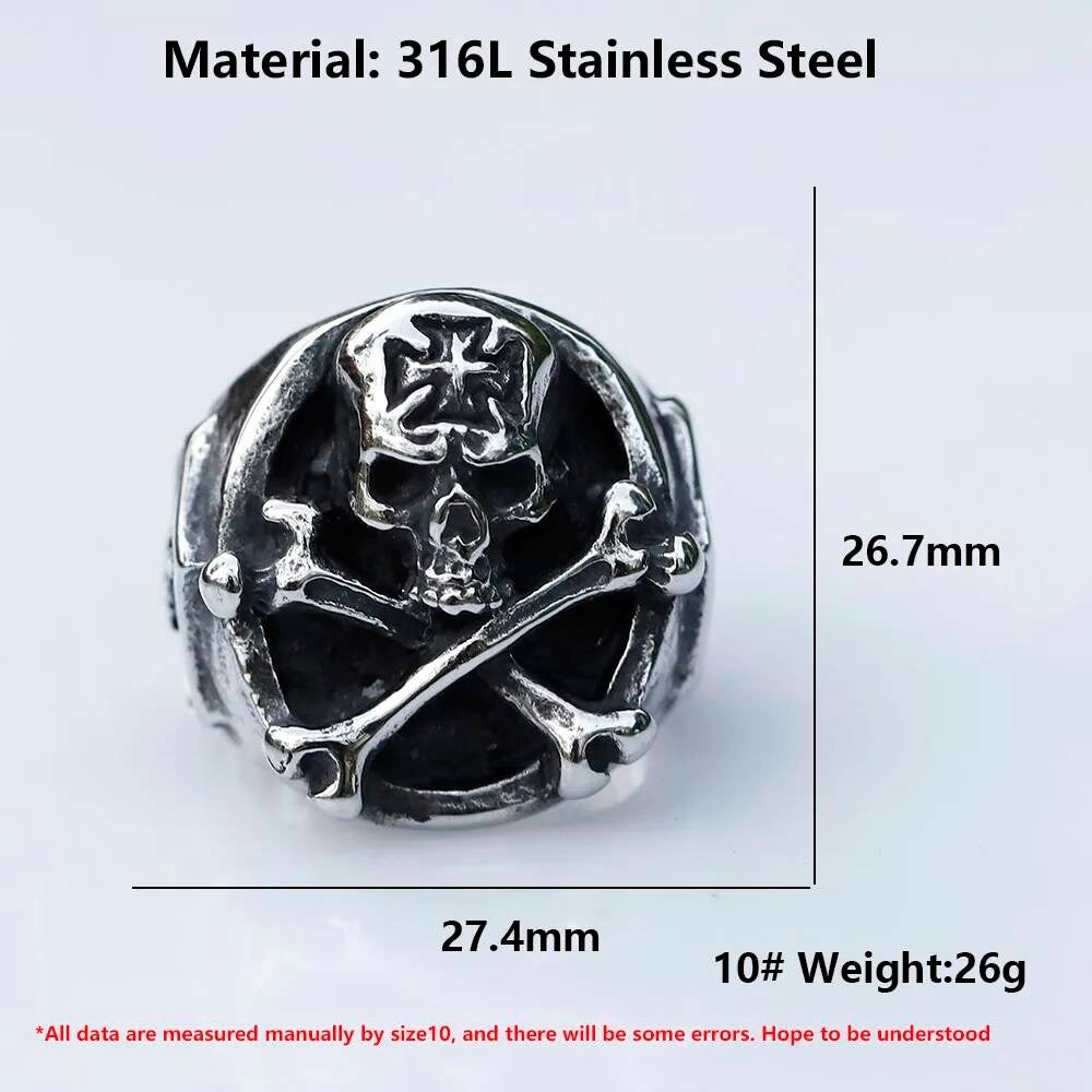 Retro Cross Skull Ring - Stainless Steel Punk Hip Hop Jewelry for Teens