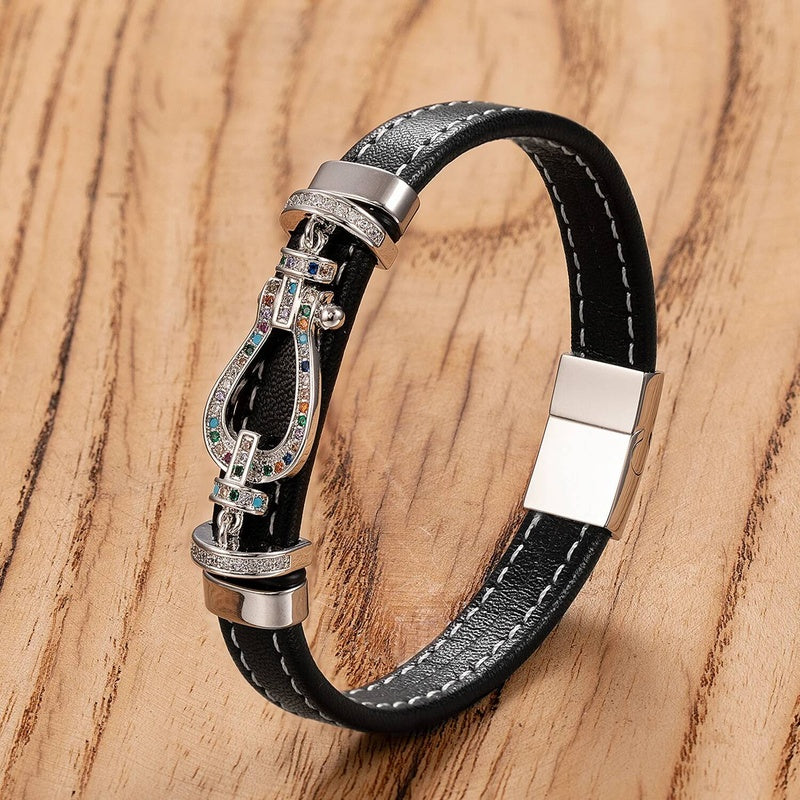 Vintage Woven Rope Wrap Stainless Steel Magnetic Buckle Genuine Leather Bracelets Jewelry Male Wrist Bangle White