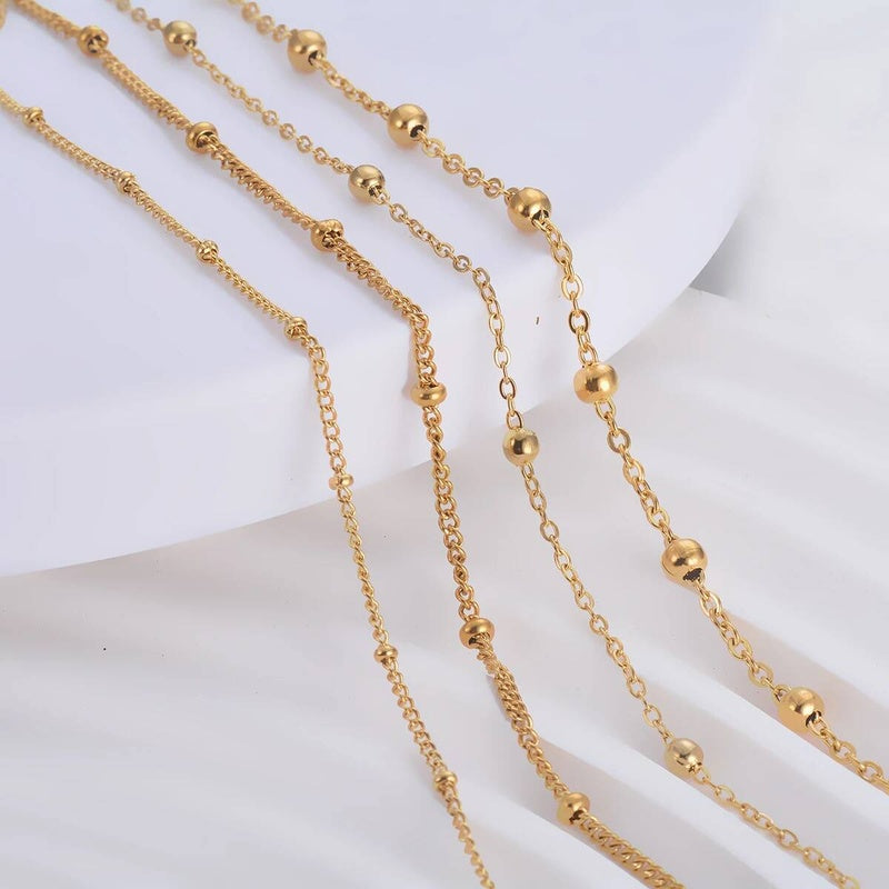 Wholesale 10pcs/lot Width 1.5mm 2mm Tiny beaded Stainless Steel Link Chain for Necklaces Bracelets Foot Jewelry