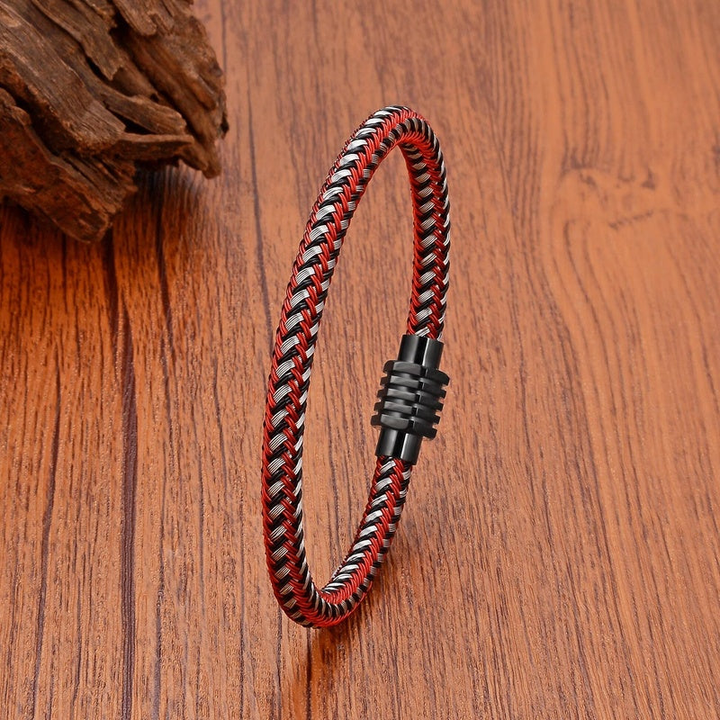 Wire Winding Link Chain Stainless Steel Man Bracelets Gold Plated Buckle Women's Hand Bracelet Classic Jewelry and Accessories Black Buckle-Red