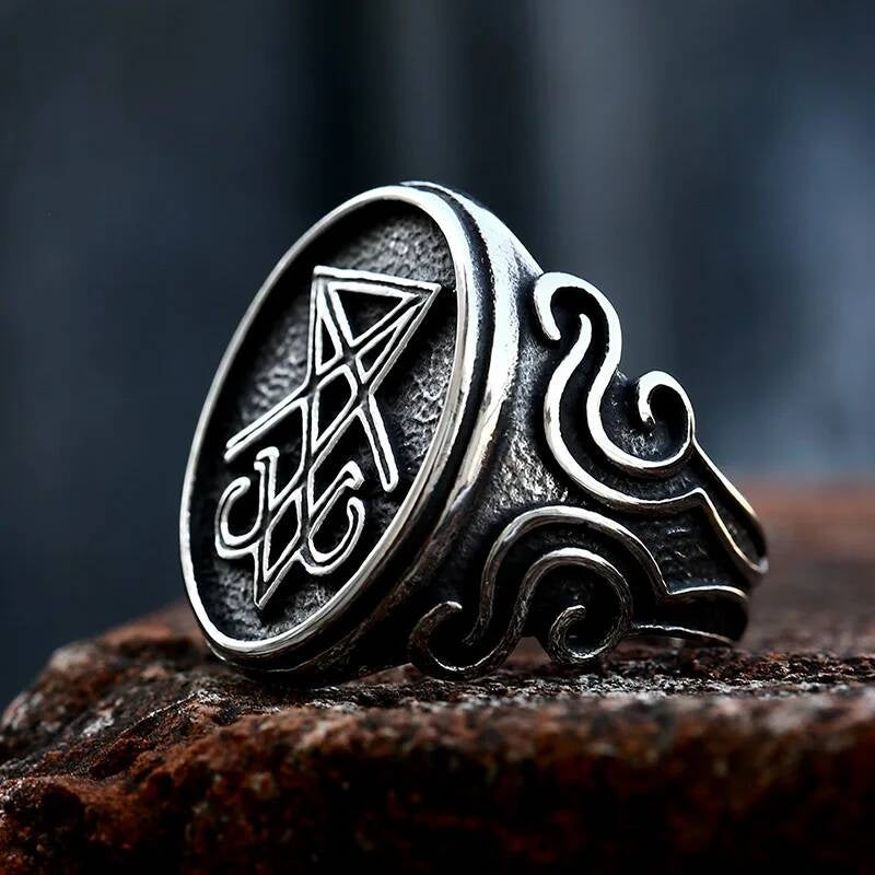316L Stainless Steel Lucifer Sigil Ring Gothic Occult Jewelry