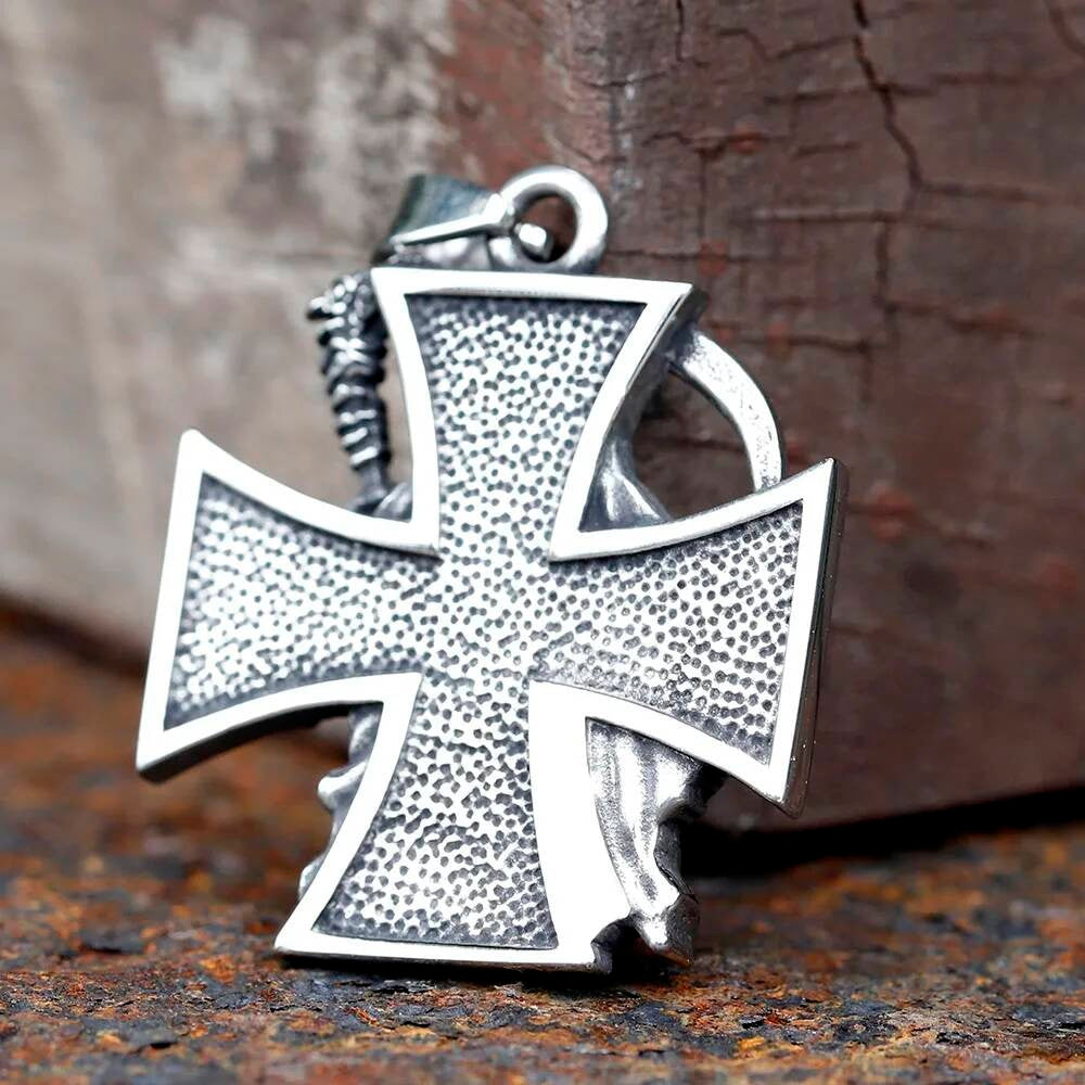 Grim Reaper Pendant Necklace – Stainless Steel Gothic Cross Jewelry
