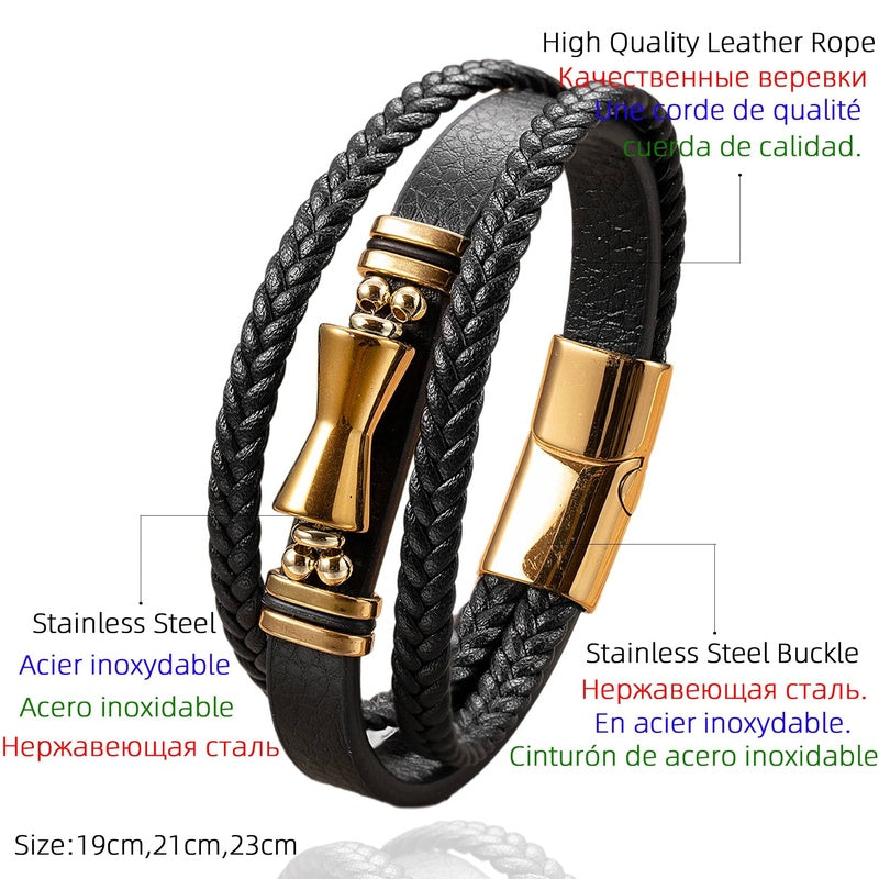 Black Braided Leather Bracelet with Green Jade Beads - Stylish Multi-Layer Magnetic Clasp Jewelry for Casual Wear and Gifts