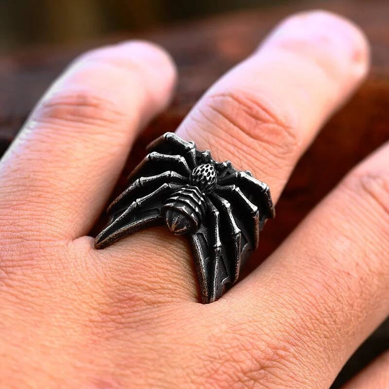 Spider Web Statement Ring – 316L Stainless Steel Gothic Punk Jewelry