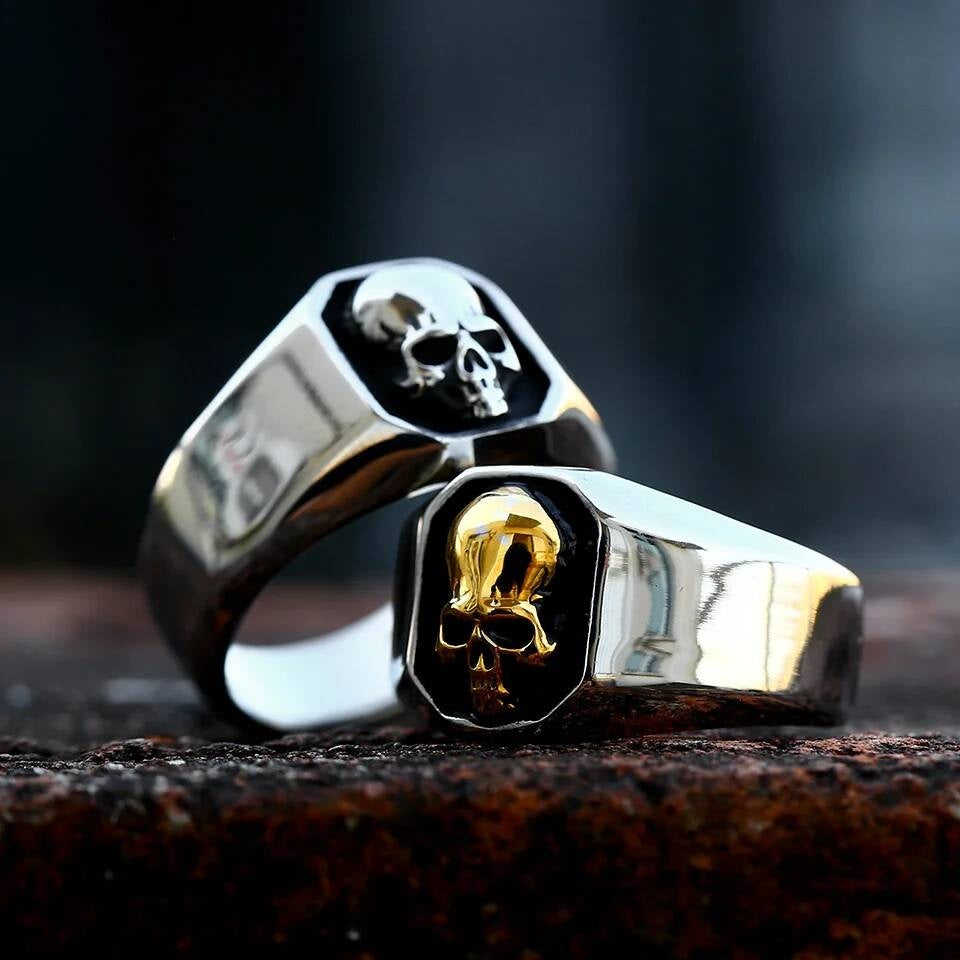 316L Stainless Steel Skull Crossbones Ring Gothic Punk Biker Jewelry