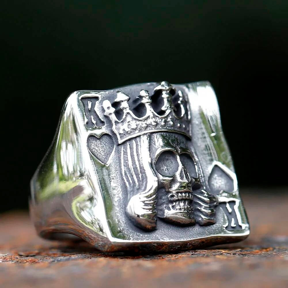 Crown Skull & Poker Ring - Royal Gothic Stainless Steel Men's Punk Jewelry