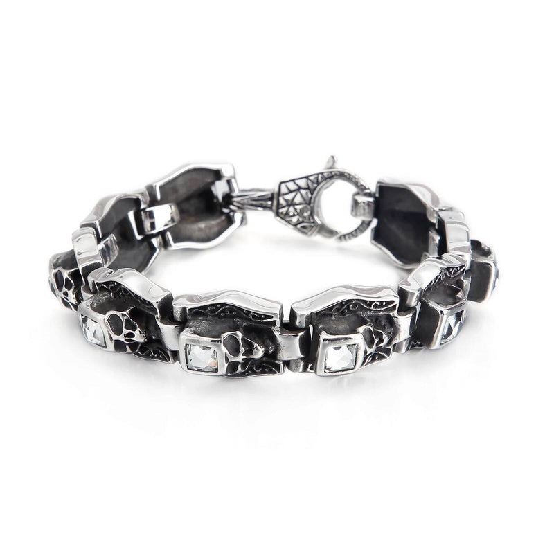 18m Humen Bone Charm Bracelet Mens 316L Stainless Steel Skull Link Chain Jewelry