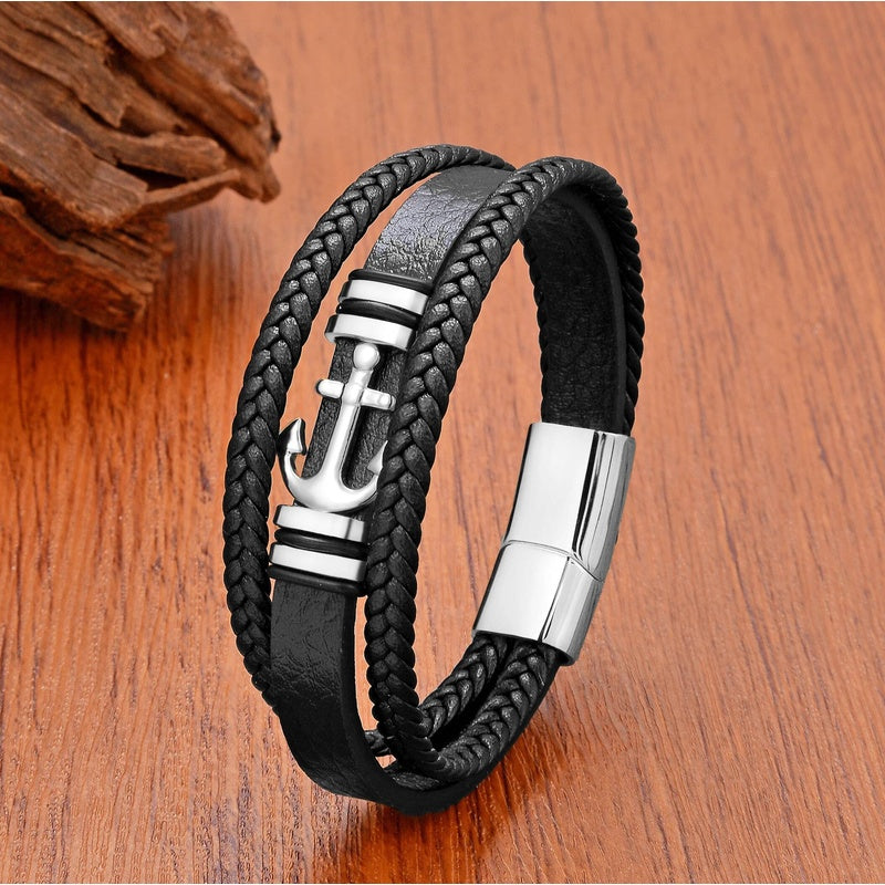 Black Braided Leather Bracelet with Green Jade Beads - Stylish Multi-Layer Magnetic Clasp Jewelry for Casual Wear and Gifts White Metal