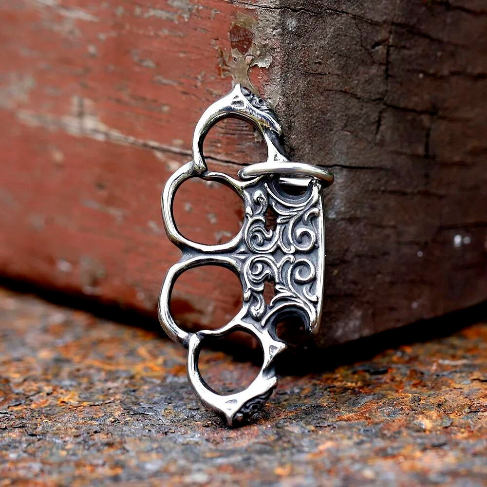 316L Stainless Steel Brass Knuckles Pendant Necklace for Men Punk Hip Hop Streetwear Jewelry Gift