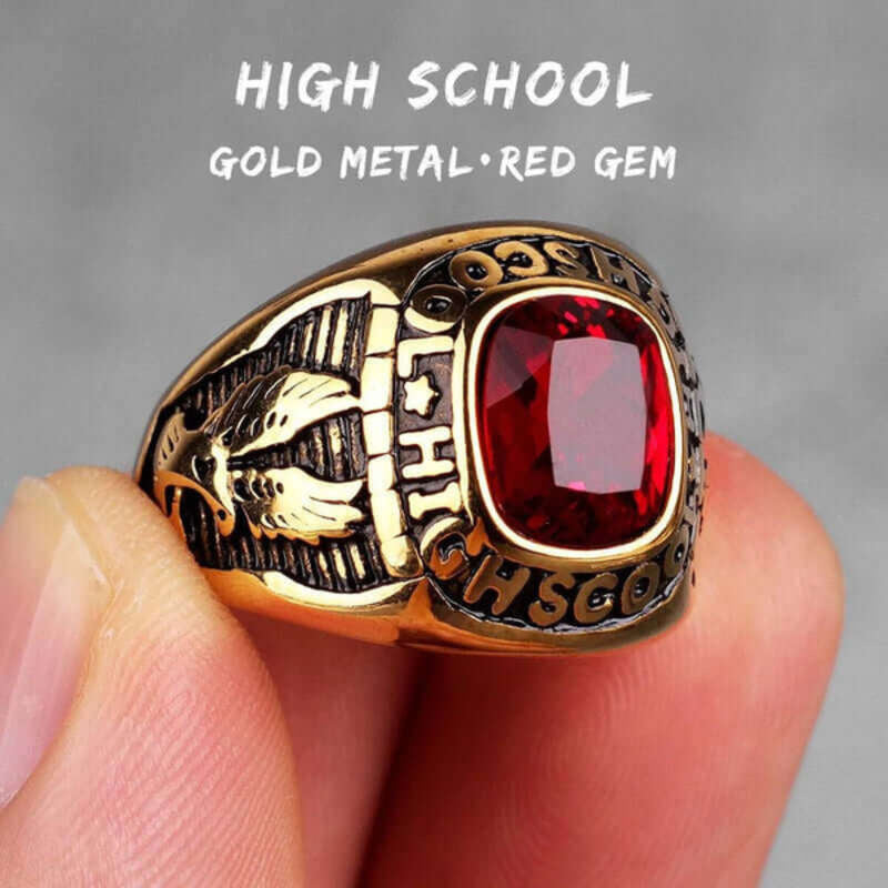 Rhinestone High School Ring - Stainless Steel Vintage Inspired Class Jewelry