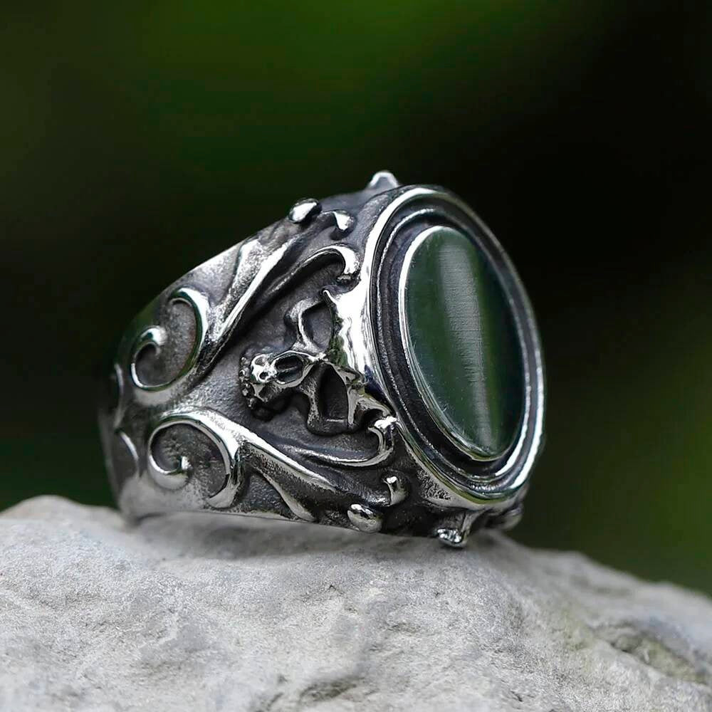 Gothic Skull Biker Ring – 316L Stainless Steel Punk Motorcycle Statement Band
