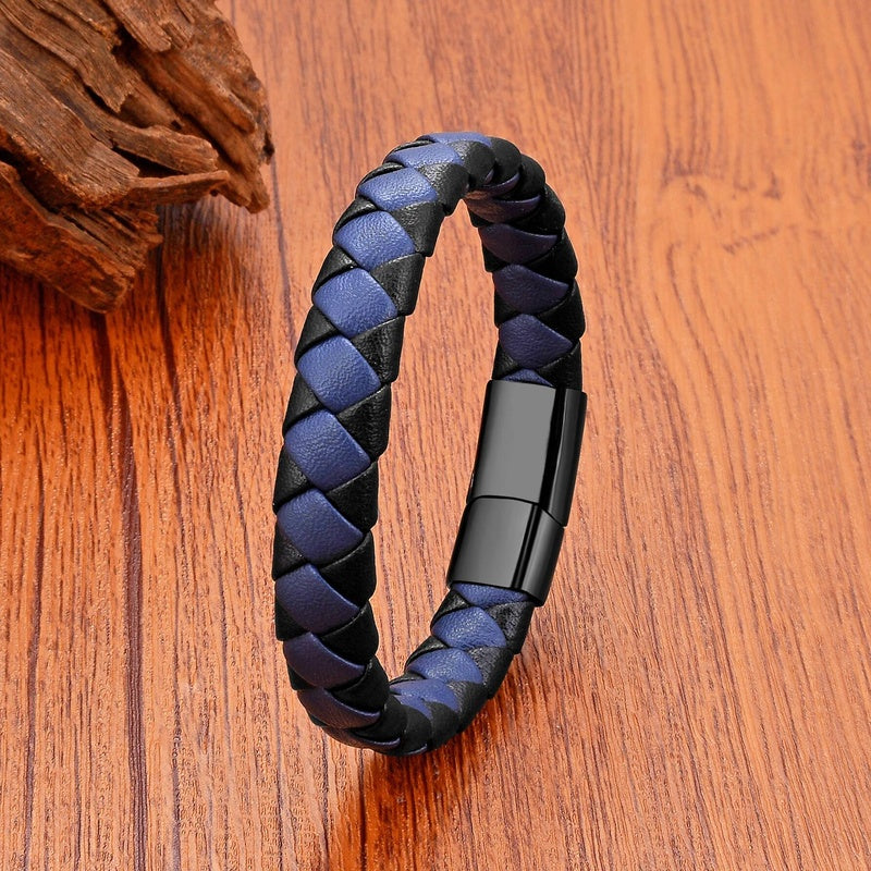 Men's Brown Leather Bracelet for Classic Gifts Black Buckle-D
