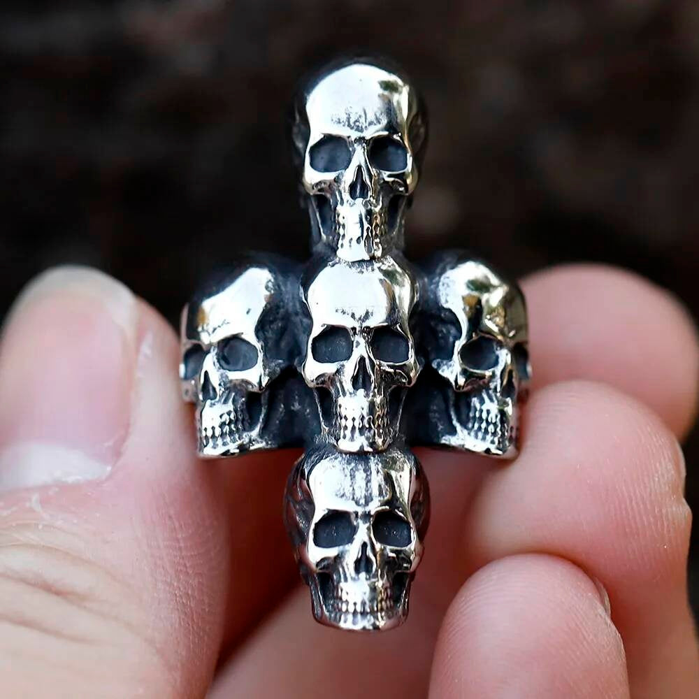 Cross & Skull Ring - Stainless Steel Gothic Punk Rock Jewelry for Men