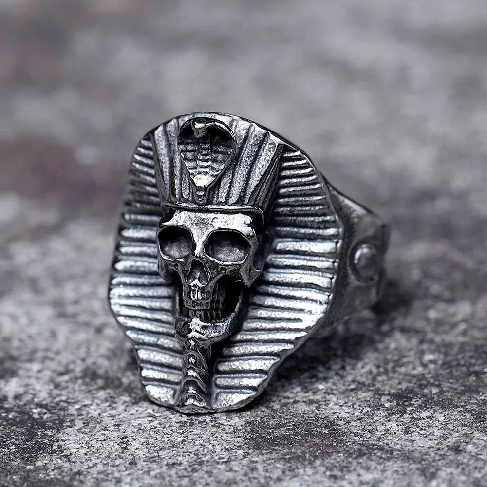 Egyptian Pharaoh Skull RING Punk Horned Jewelry
