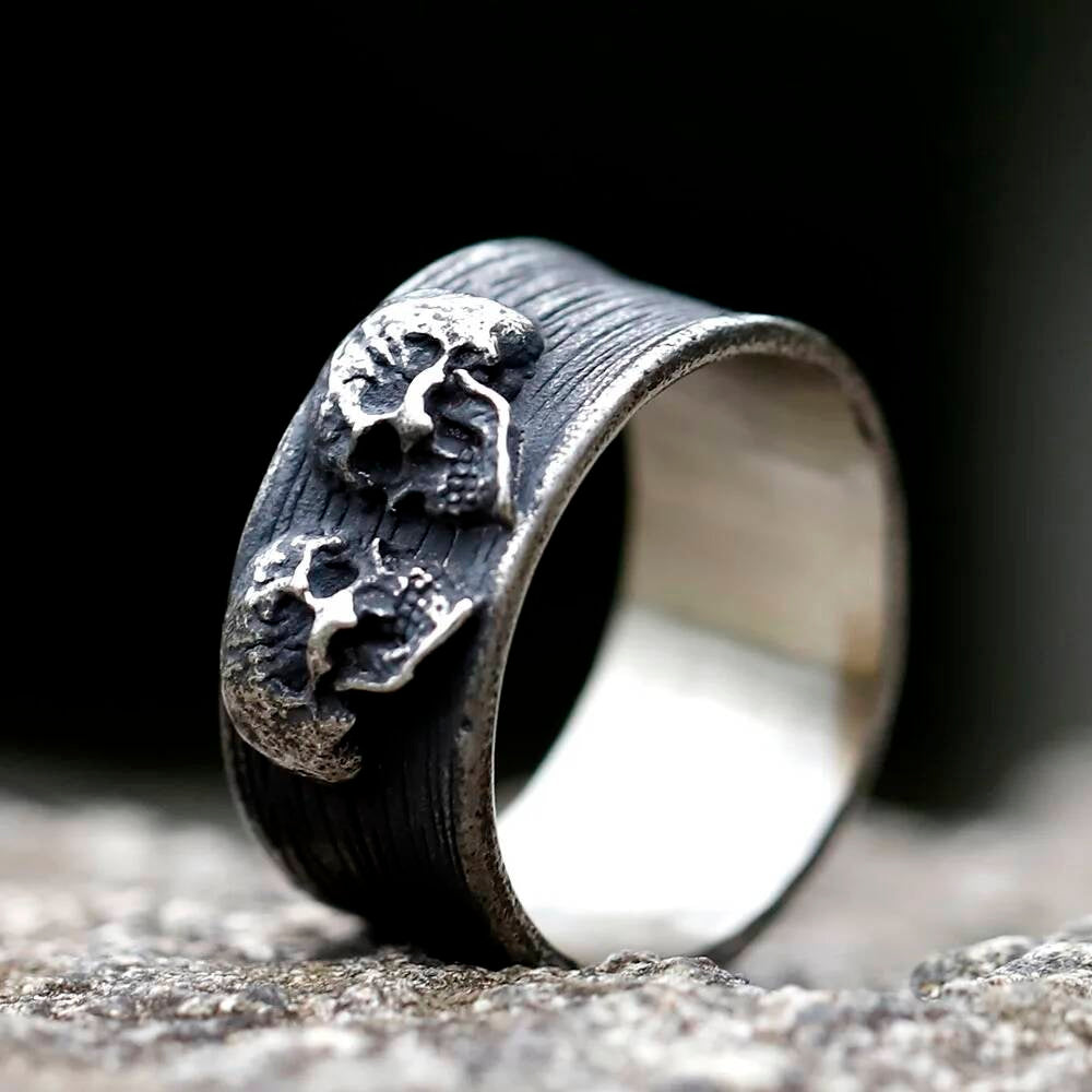 Double Headed Skull Ring - Gothic Punk 316L Stainless Steel Men's Jewelry