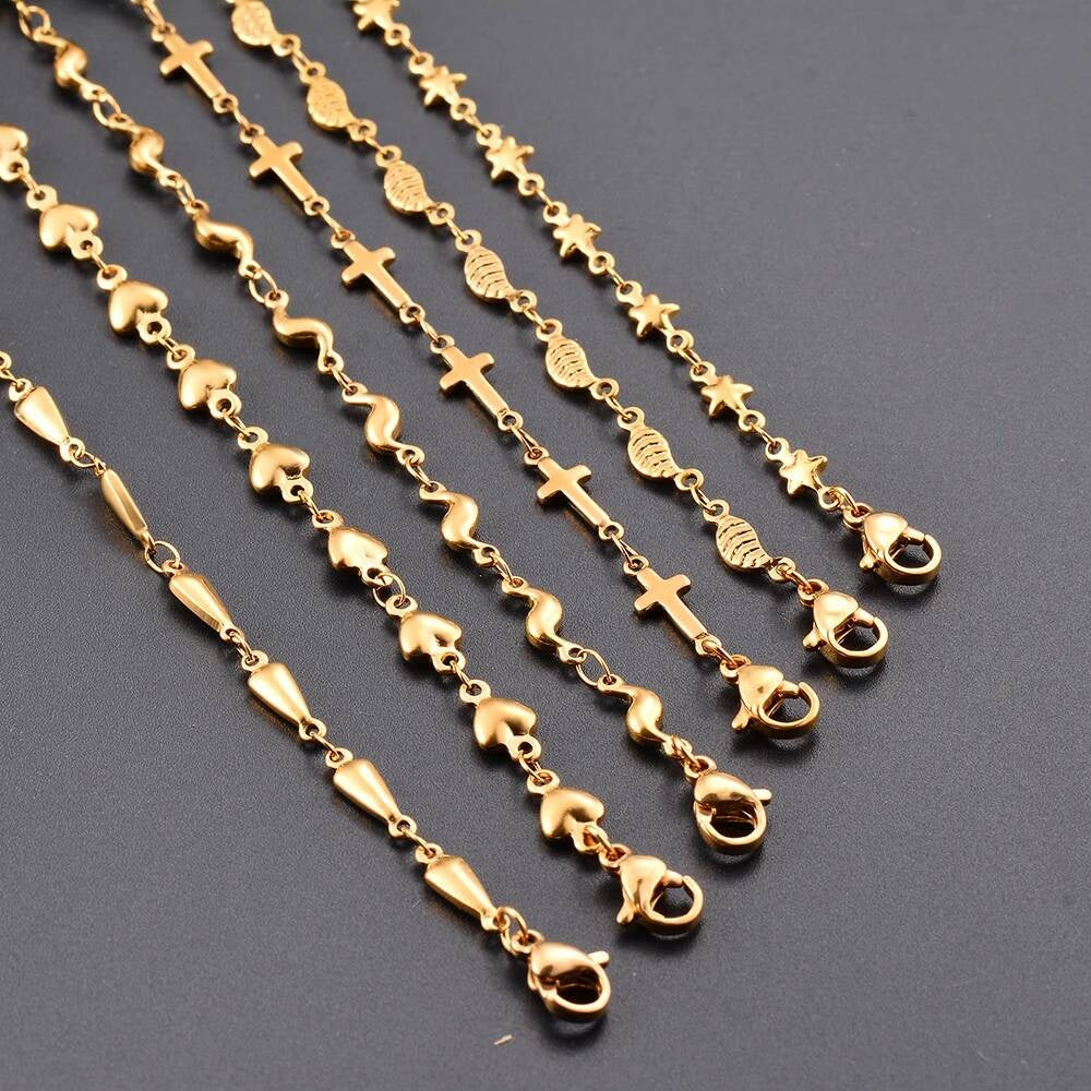 1Pc Length 18cm-100cm Stainless Steel Handmade Link Chain Necklaces For Women Heart Cross Bracelet Jewelry