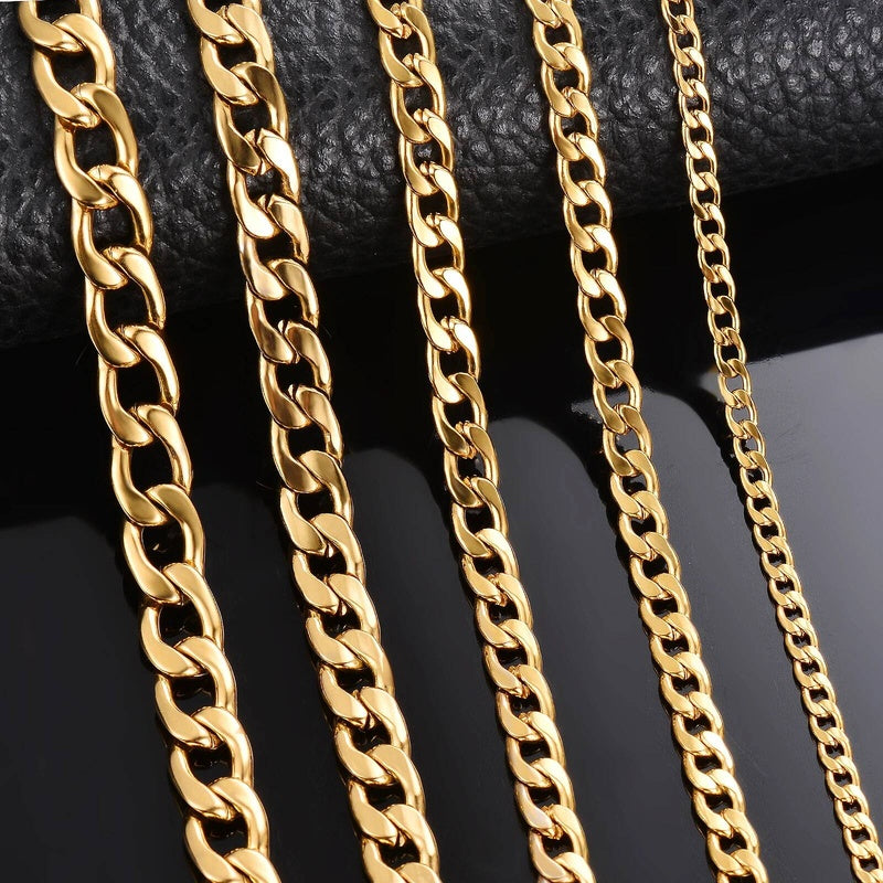 1 piece Length 21cm-100cm Gold Color Flat Necklace 3mm-9.5mm Stainless Steel Curb Link Chain for Men Women