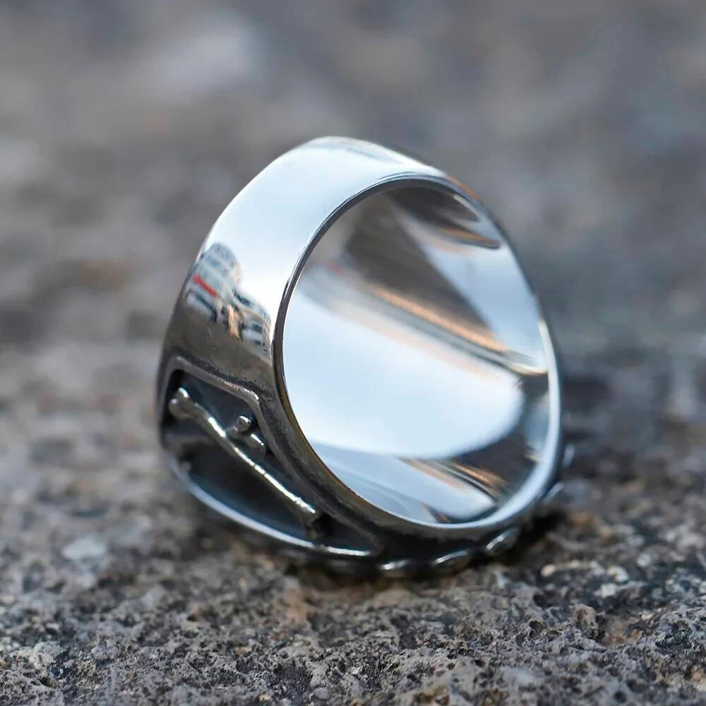 Caarium Skull Band Ring - Gothic Stainless Steel Biker Punk Jewelry Gift