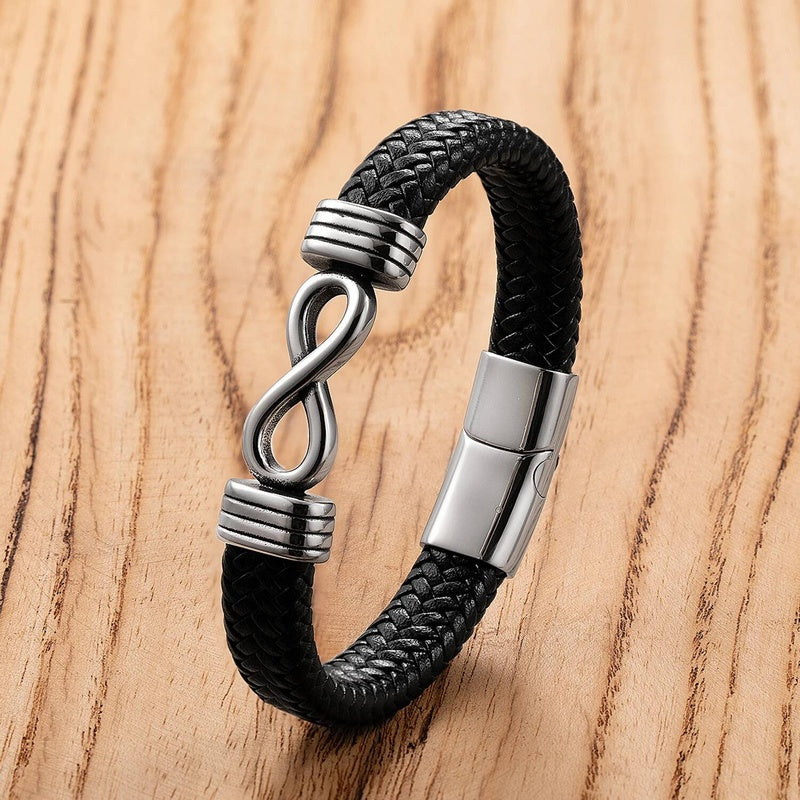 Tide Men Popular Pattern Stainless Steel Anchor Bangles Braided Leather Rope Bracelets Accessories Gift Style-D