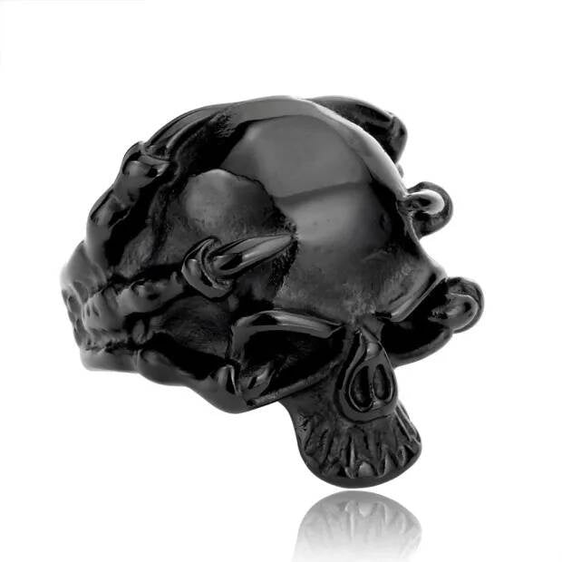 Demon Horn Skull Ring – Gothic Stainless Steel Biker Jewelry black