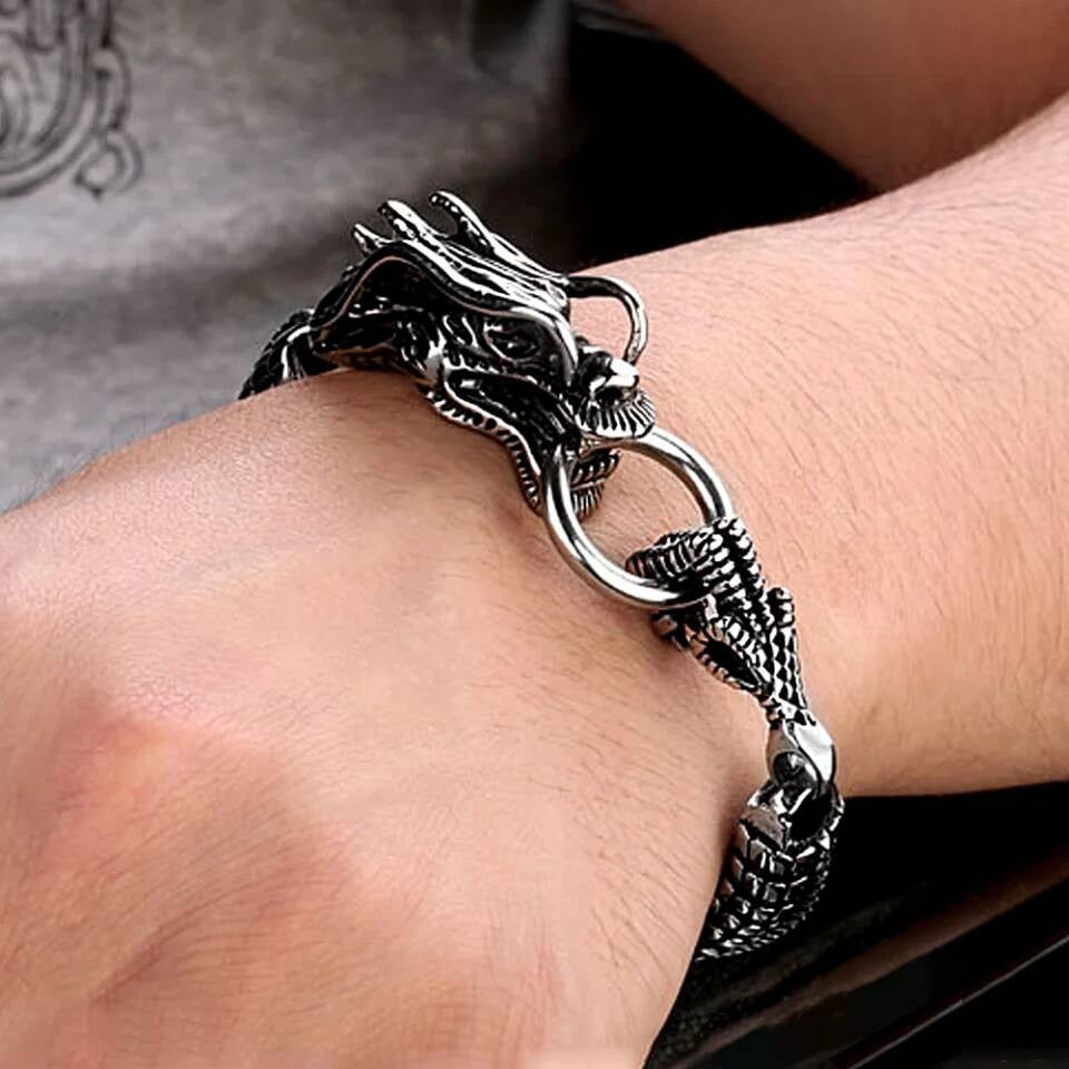 Dragon Head & Claw Stainless Steel Bracelet – Mythical Power Jewelry