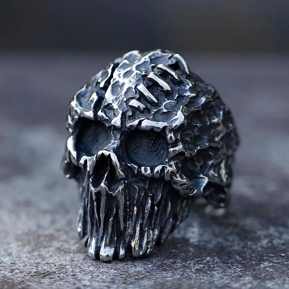 Gothic Punk Satanic Devil Skull Vintage Steampunk Men's Stainless Steel Ring As Shown